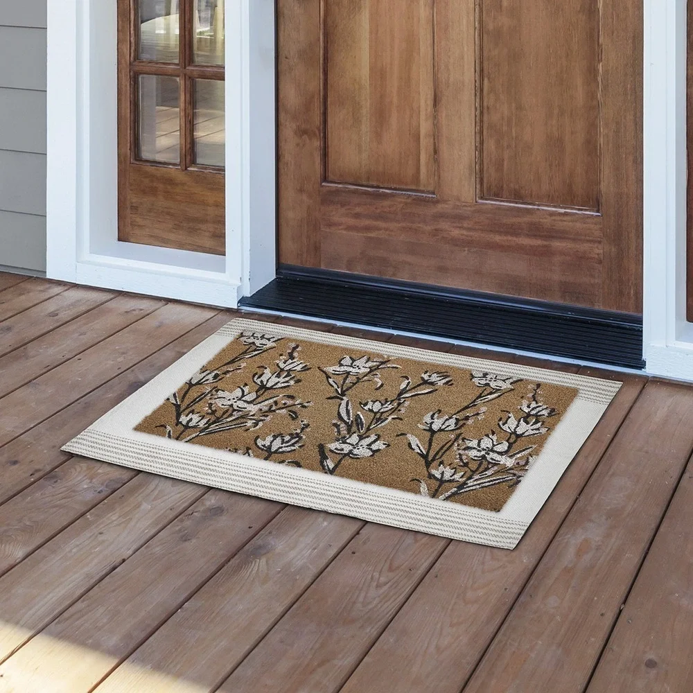 My Texas House Ivory/Taupe Stripe Indoor/Outdoor Layering Rug, 24x36‎